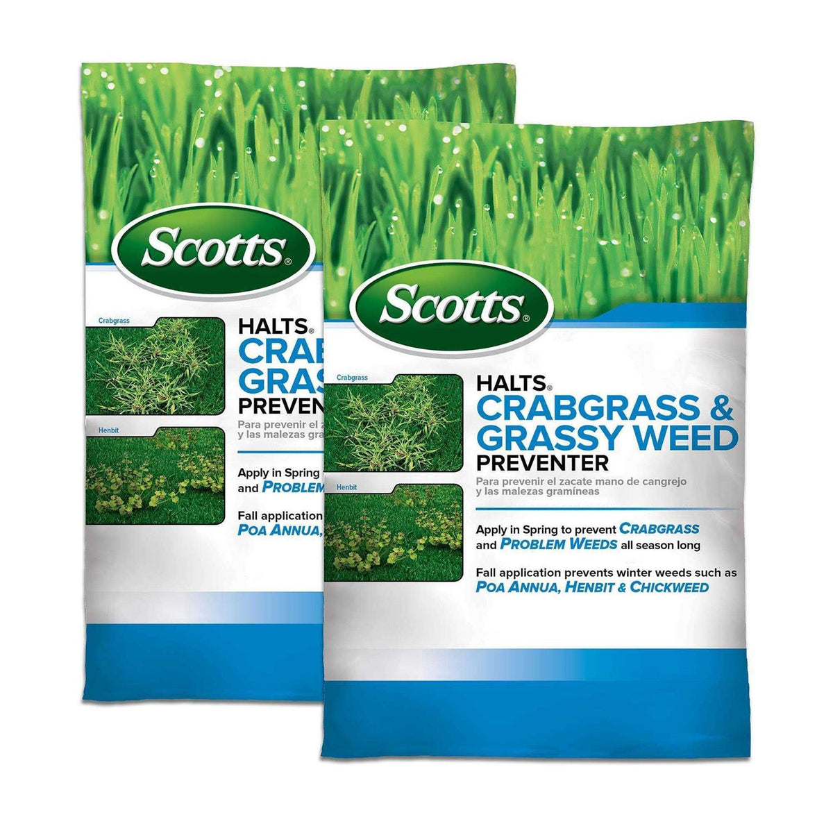 Scotts Halts Crabgrass & Grassy Weed Preventer - 2 x 10.06 lb Bags, 10,000 sq ft