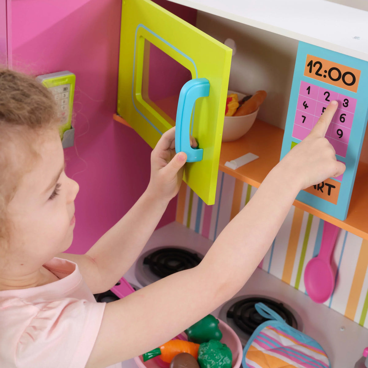 KidKraft Deluxe Big And Bright Wooden Play Kitchen For Kids - Neon Colors