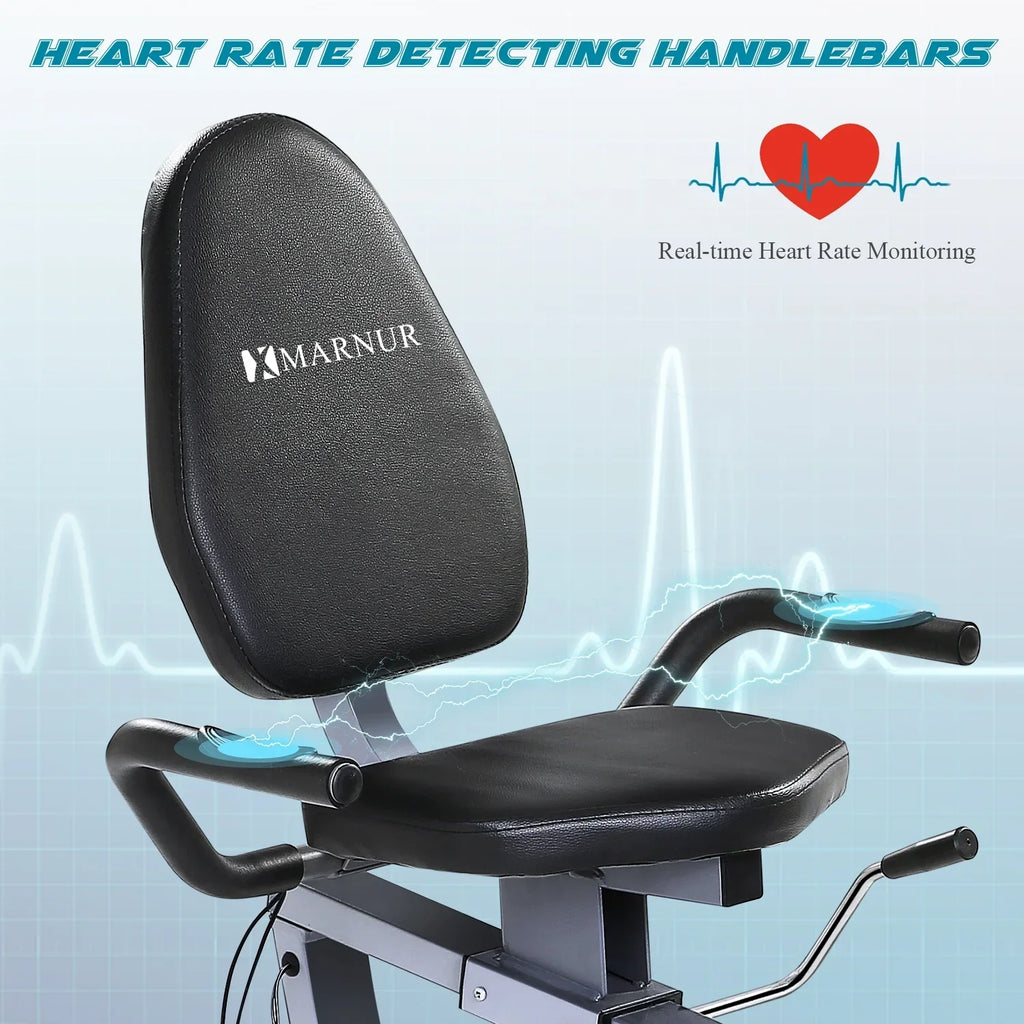 MARNUR Recumbent Exercise Bike With 8 Levels Adjustable Resistance, LCD Monitor, Pad Holder And Wheels