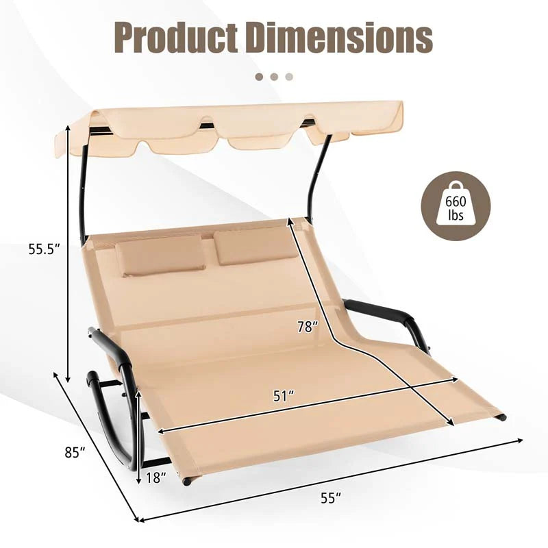 2 Person Patio Hammock Bed Swing Chair With Adjustable Canopy And Wheels