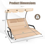 2 Person Patio Hammock Bed Swing Chair With Adjustable Canopy And Wheels