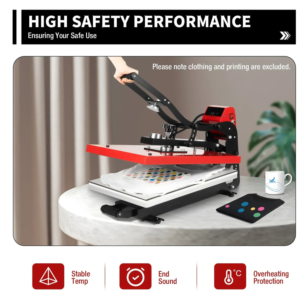 16 in x 20 in Clamshell Semi-Auto Open Heat Press Machine With Slide-Out Function