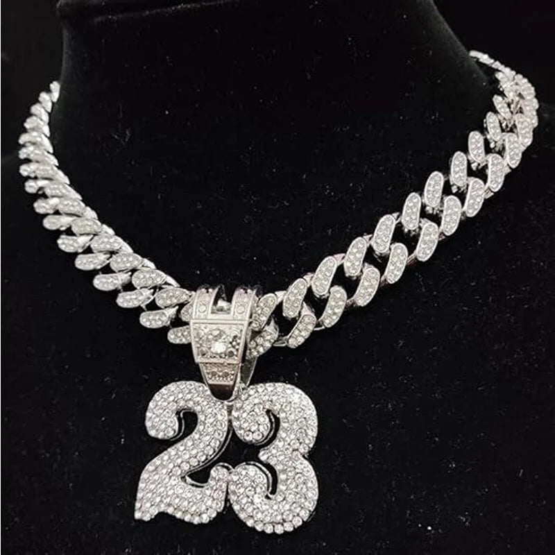 Number 23 Football Pendant Necklace With 20in Cuban Chain, 13mm Width