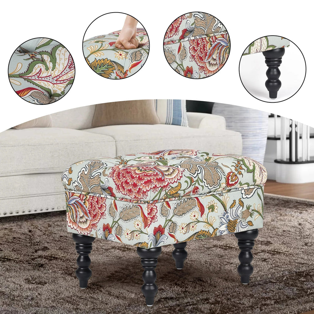 Homebeez 18 Inch Rectangle Fabric Foot Rest Ottoman Stool - Red