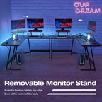 L-Shaped Gaming Computer Desk With Removable Monitor Stand, 51.3 in x 19.8 in x 29 in