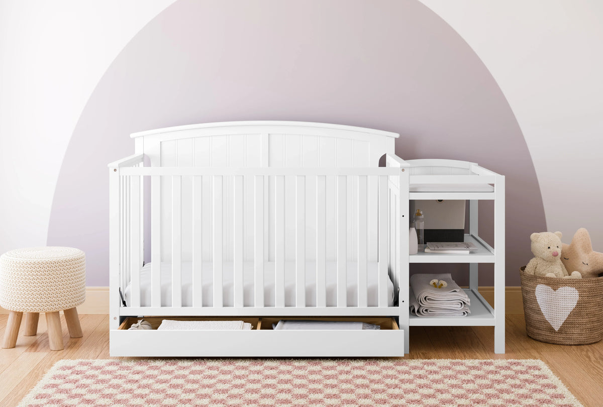 Storkcraft 5-in-1 Convertible Baby Crib & Changer, White - Steveston