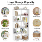 6-Tier Corner Bookshelf, 64.9 Inch Tall, Freestanding Wood Industrial Bookcase