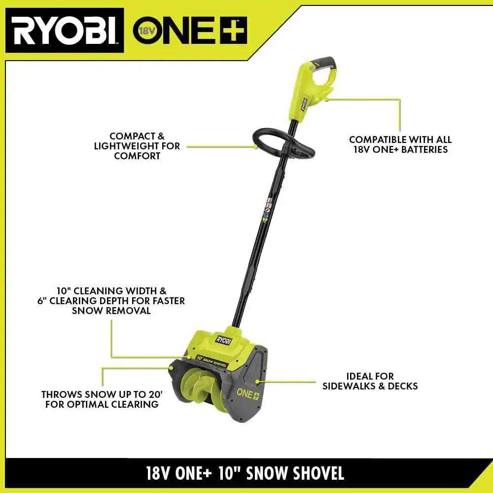 RYOBI ONE+ 18V 10 in. Cordless Electric Snow Shovel With 4.0 Ah Battery And Charger