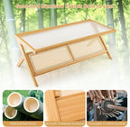 Bamboo 2-Tier Rectangular Coffee Table With Glass Tabletop And Rattan Storage Shelf - Natural