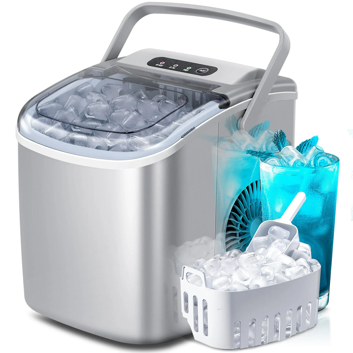 Crzoe Countertop Ice Maker With Handle, 26 Pounds - Countertop Ice Maker