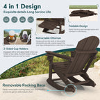KINGYES Folding Adirondack Rocker Chair Set Of 2 With Footrest And Dual Cup Holders - Black