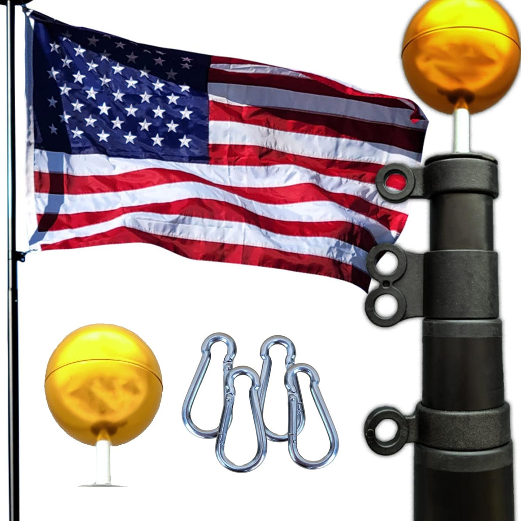 Service First Telescoping Flagpole Kit, 25FT, Black, 3x5 Printed USA Flag - Freedom Edition