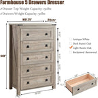 Farmhouse Engineered Wood 5-Drawer Dresser, 15.75in D x 31.25in W x 48in H