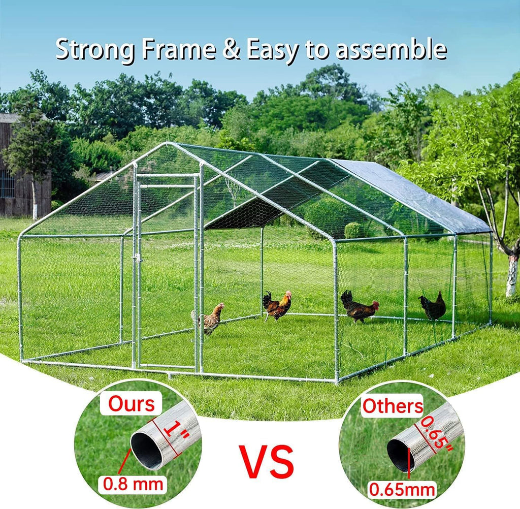 HITTITE Large Metal Chicken Coop With Run 19.19 x 9.84 x 6.56 ft - Walk-In Poultry Cage