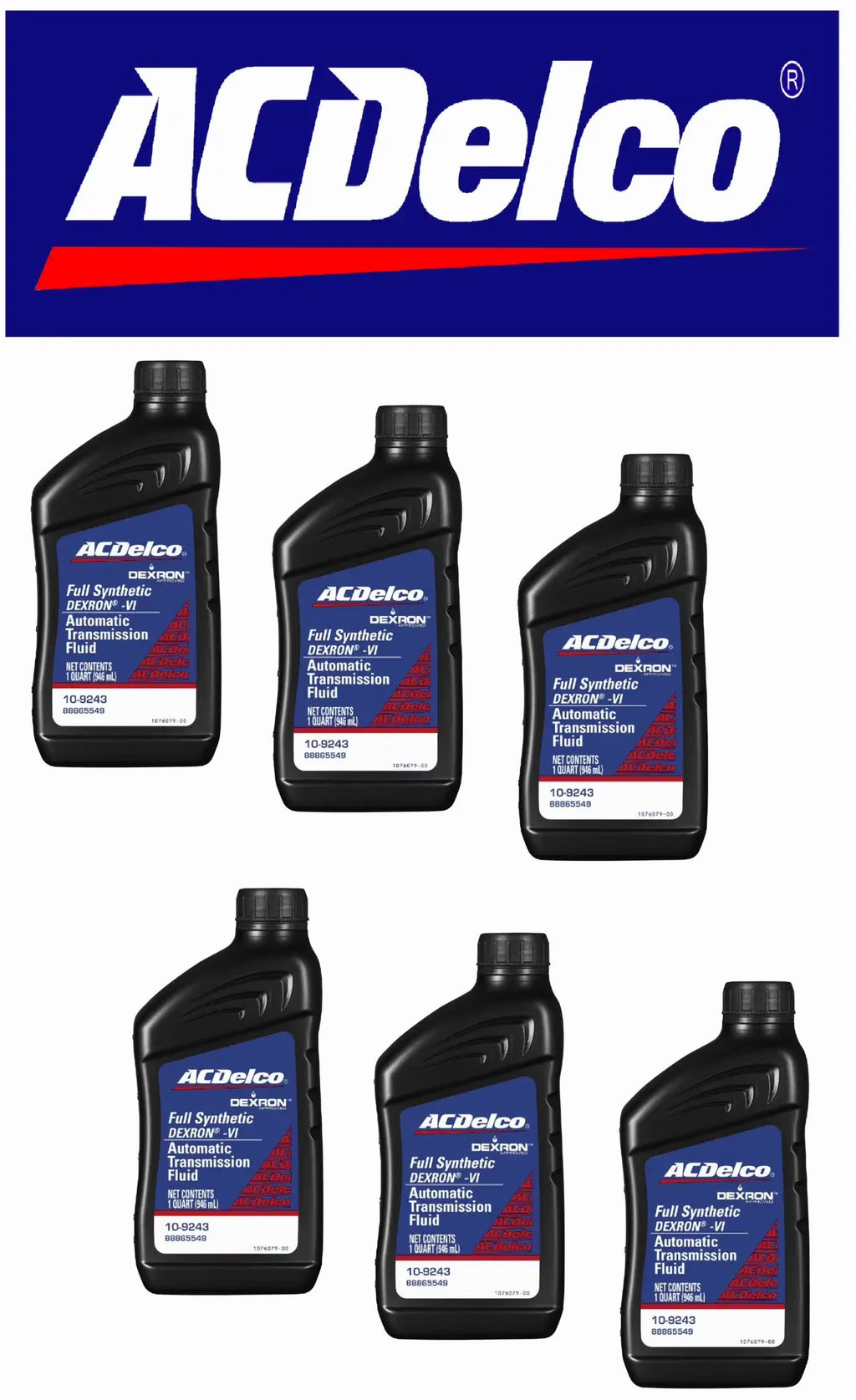 ACDelco GM Dexron VI Full Synthetic Automatic Transmission Fluid 1 Quart 6 Pack - 10-9243, 88865549