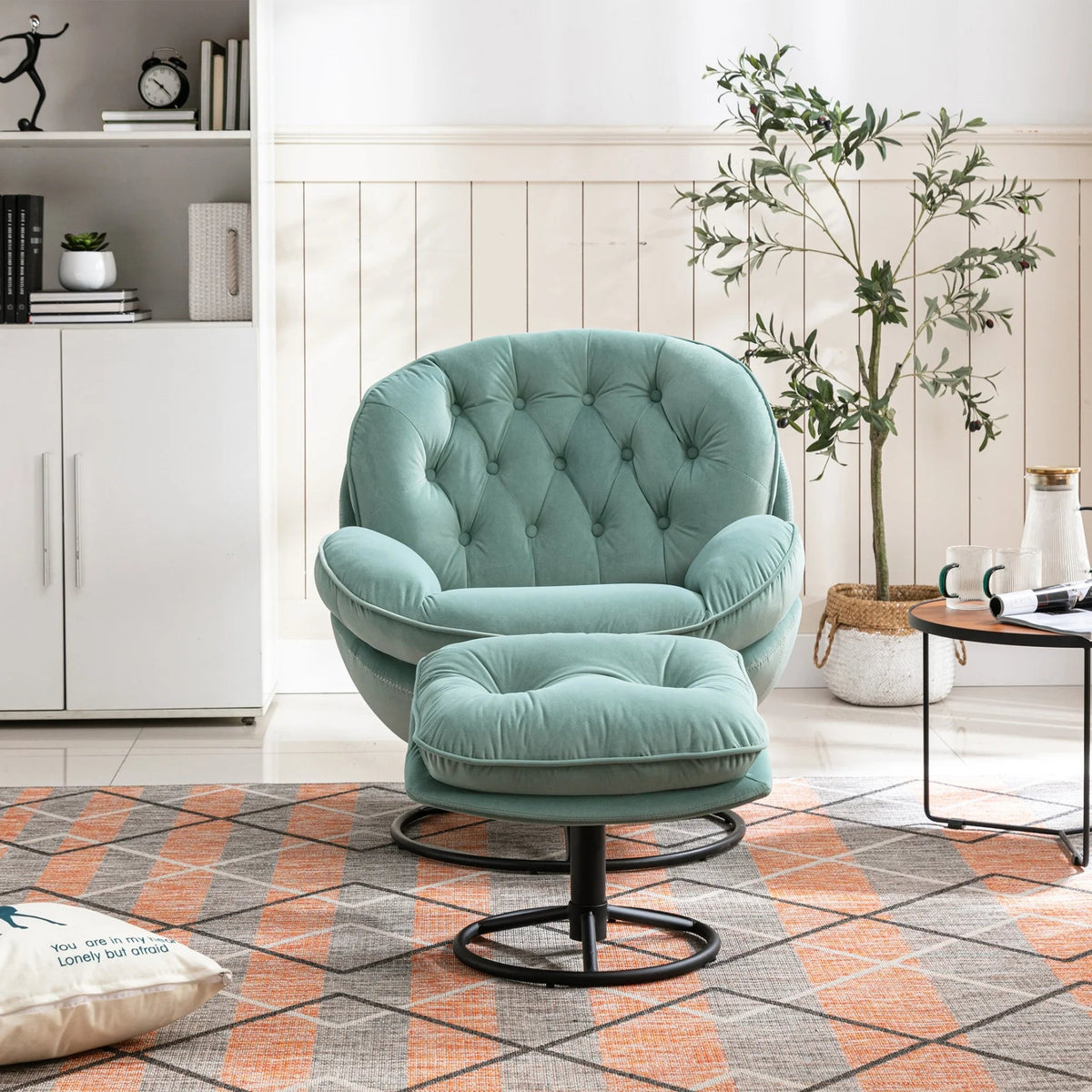 Velvet Swivel Accent Chair With Ottoman Set, Pink, 31.73 x 33.5 x 33.78 Inches