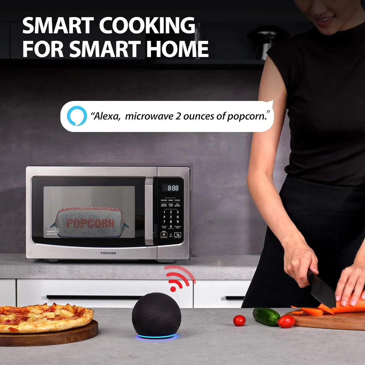 TOSHIBA 4-in-1 Countertop Microwave Oven, 1.5 Cu Ft, 1000W, Silver - ML-EC42P(SS)