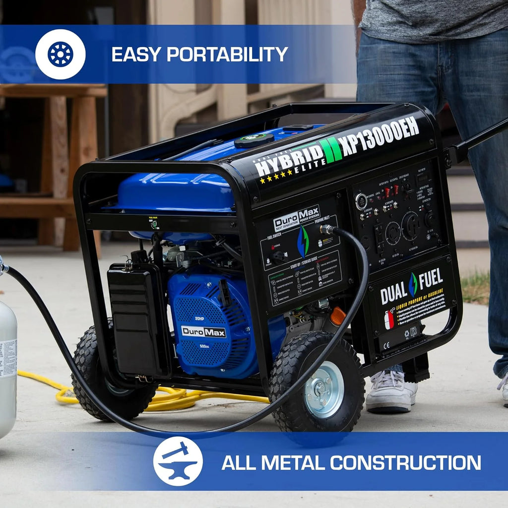 DuroMax 13,000-Watt Dual Fuel Portable Generator, Gasoline/Propane, Electric Start - XP13000EH