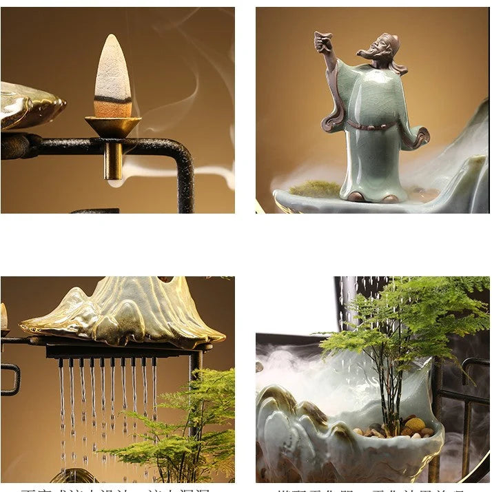 Waterfall Incense Burner With LED Lamp And Circulating Water Fountain