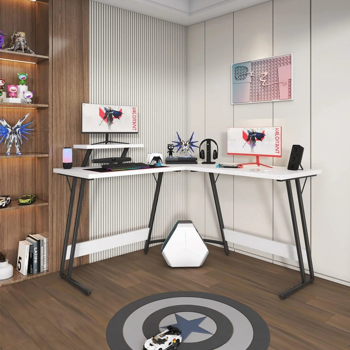 L-Shaped Gaming Computer Desk With Removable Monitor Stand, 51.3 in x 19.8 in x 29 in