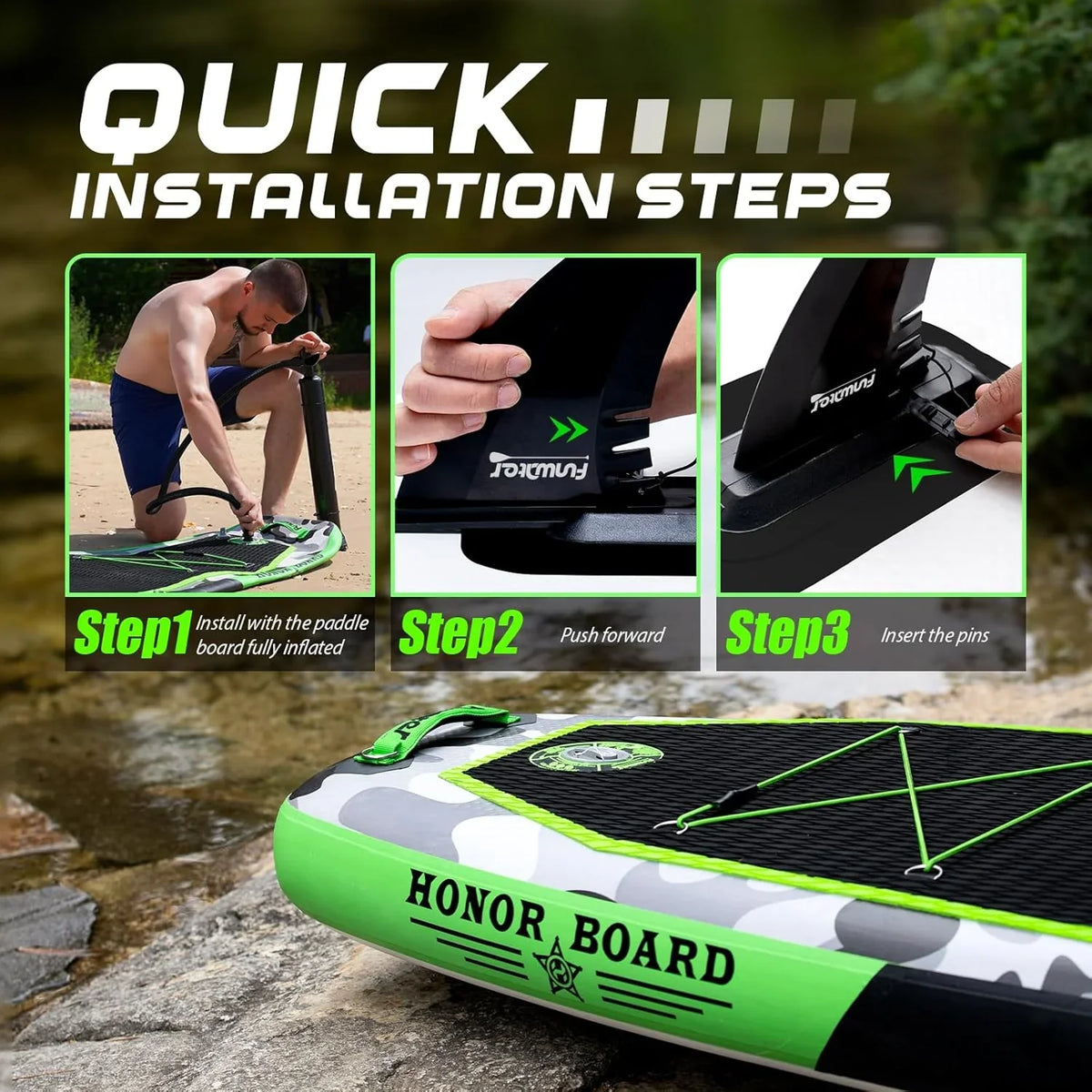 FunWater Inflatable Stand Up Paddle Board, 11 ft x 32 in x 6 in - SUP Paddle Accessories