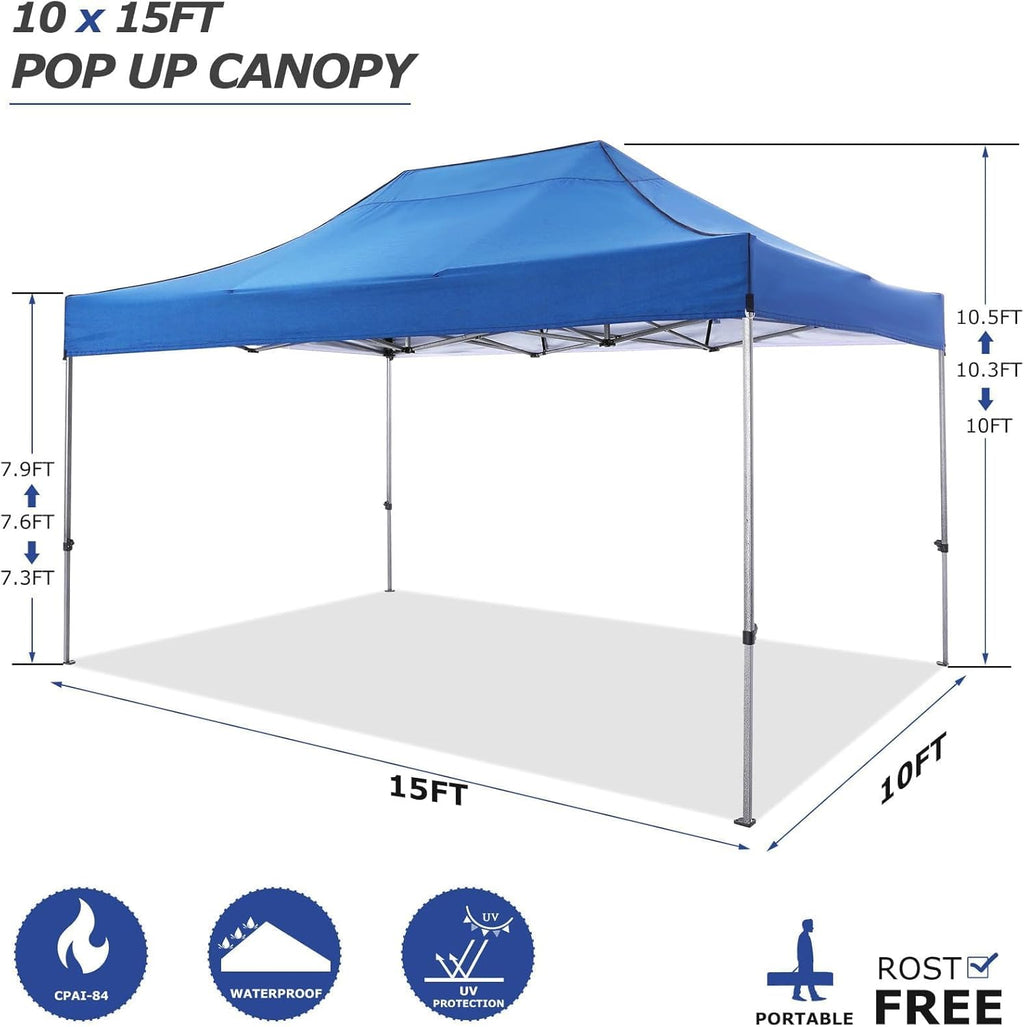 COBIZI Pop-Up Canopy 10 x 15 ft Blue With 4 Sidewalls