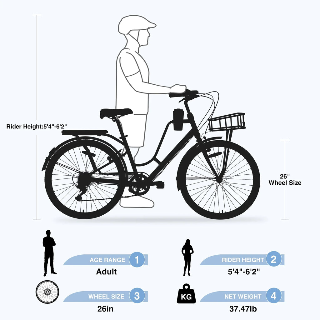 iYofe Women's Cruiser Bike, 26 Inch, Shimano 7-Speed, 85% Assembled