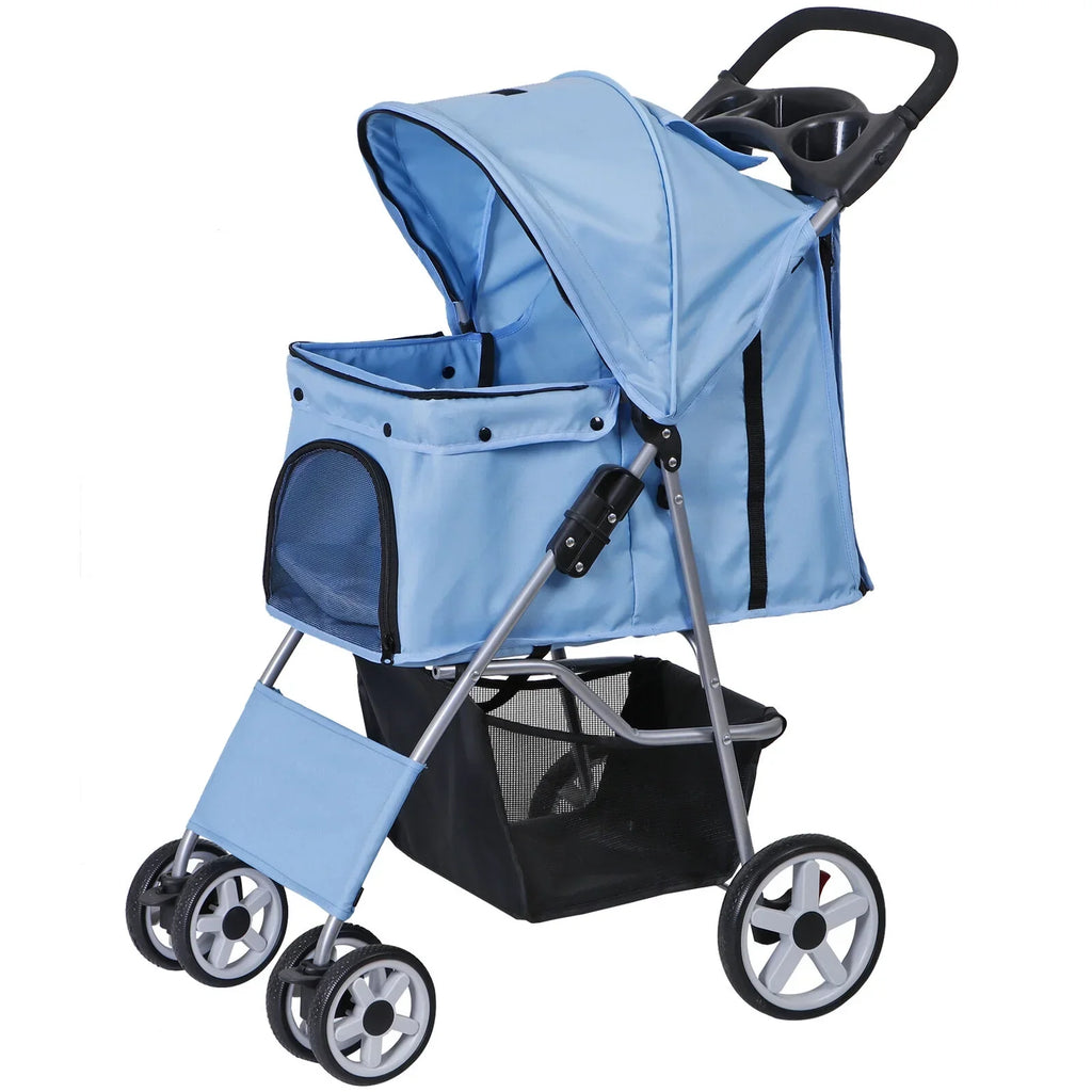Foldable 4 Wheel Pet Stroller With Cup Holder