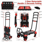 LAZY BUDDY 2-in-1 Folding Hand Truck Dolly With 22 Inch Folding Basket, Red, 330 LBS