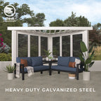 Backyard Discovery Galvanized Steel Corner Pergola With Seating, White, 12x8' - Ridgedale
