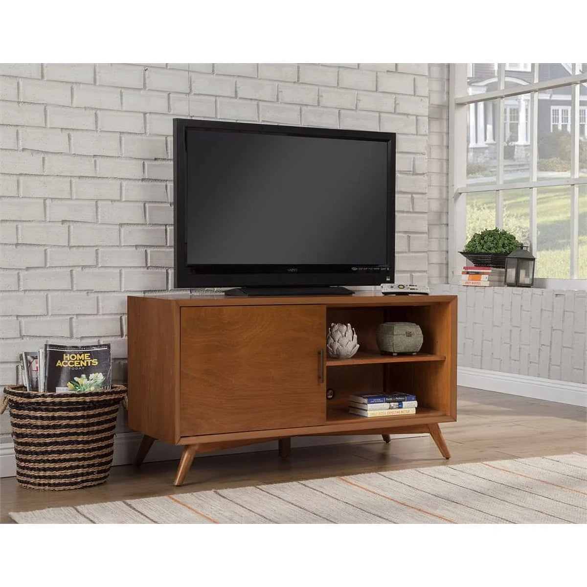 Home Square 4-Piece Set With Small TV Console, Full Wood Bed And Large Nightstand