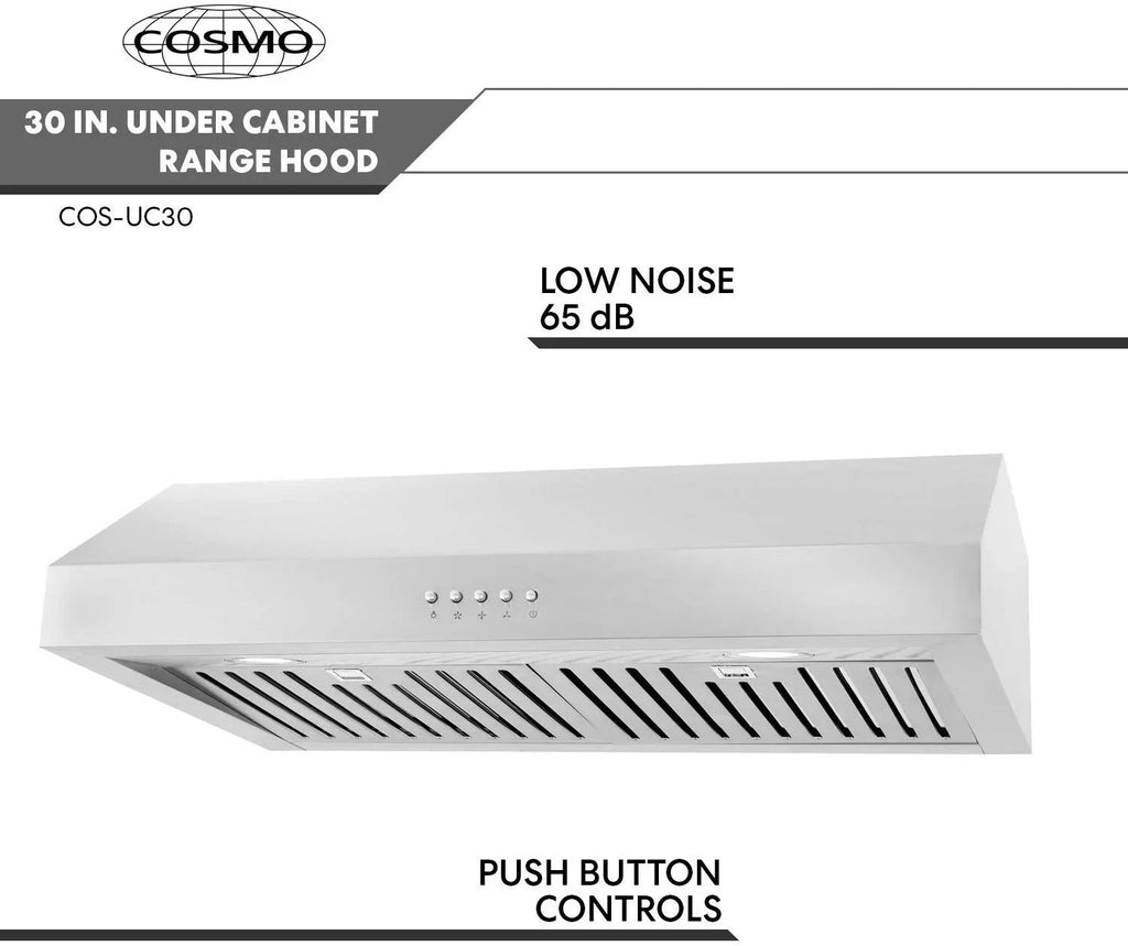 Cosmo Under-Cabinet Range Hood, 30-Inch, Silver - UC30