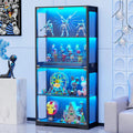 Glass Door Curio Display Cabinet, 4-Tier, Black, 3 Color Lights - GCC