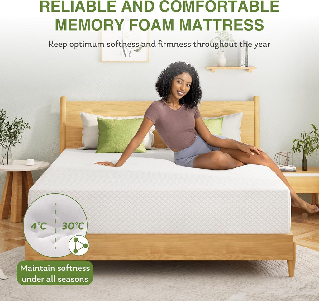 EGOHOME 12 in Queen Memory Foam Mattress In A Box With Cooling Green Tea Gel, Medium Support, 80 in L x 60 in W, White