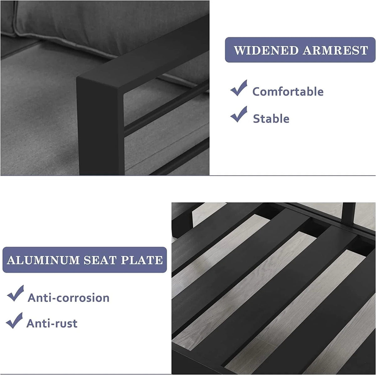 Superjoe Outdoor Patio Sofa 3 Seats Gray Aluminum With Dark Grey Cushions