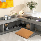 Twin Solid Wood Platform Daybed With L-Shaped Bookcases And 2 Drawers, Gray - 85.20 x 50.40 x 36.70 in