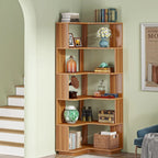 6-Tier Corner Bookshelf, 64.9 Inch Tall, Freestanding Wood Industrial Bookcase