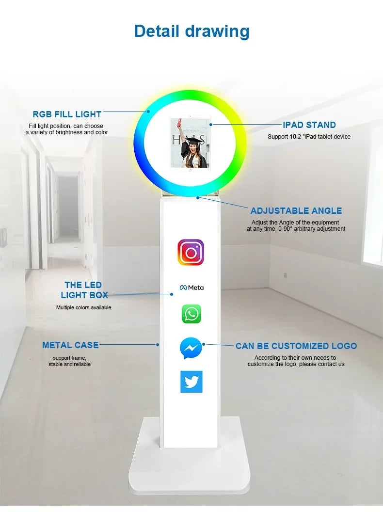 Portable 180 Degree Rotating Ring Light 10.2 Inch iPad Photo Booth Selfie