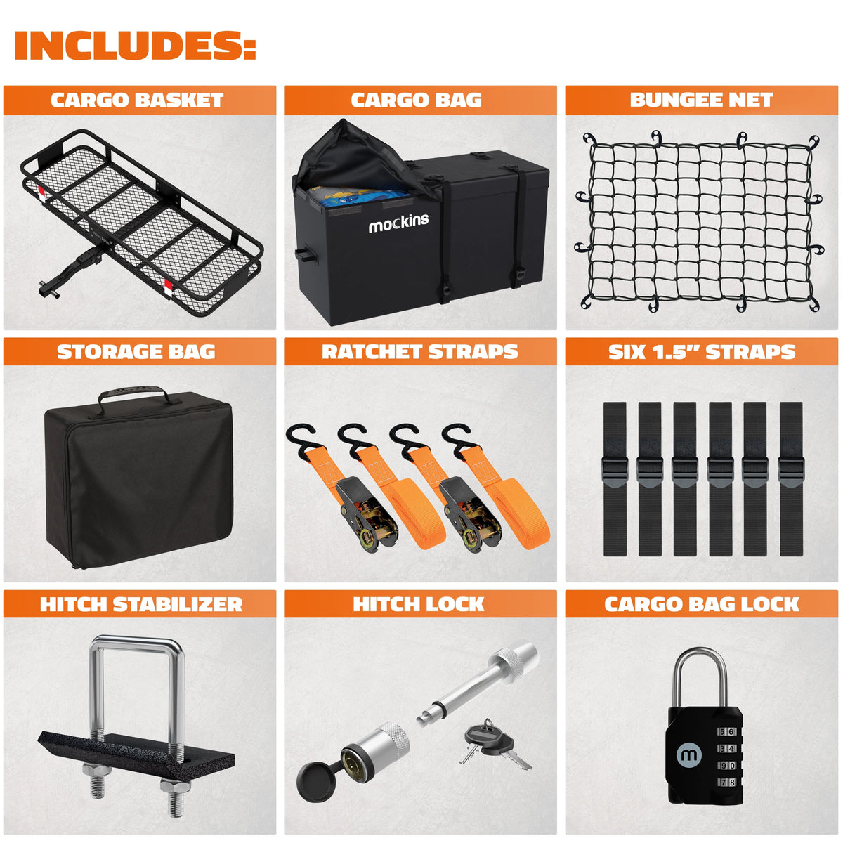 Mockins XL Trailer Hitch Cargo Carrier - 500 lbs, 60x24x6 in, 25 Cu. Ft. Bag