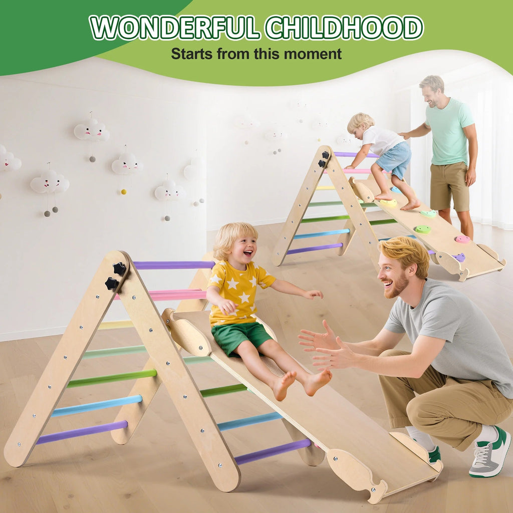 Lookfly 8-in-1 Foldable Pikler Triangle Climbing Set With Ramp - Natural-Color Or Multicolor