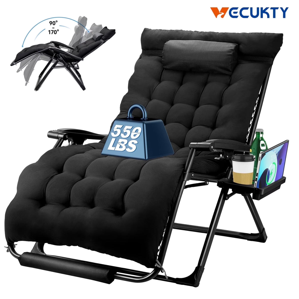 VECUKTY XXL Zero Gravity Chair, 500lb Capacity, 33-Inch Wide Padded Seat