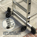 Aluminum Folding Scaffolding Ladder With Wheels, 60in W x 116in H, 8 Steps, 330 lbs - APJC-PSL168