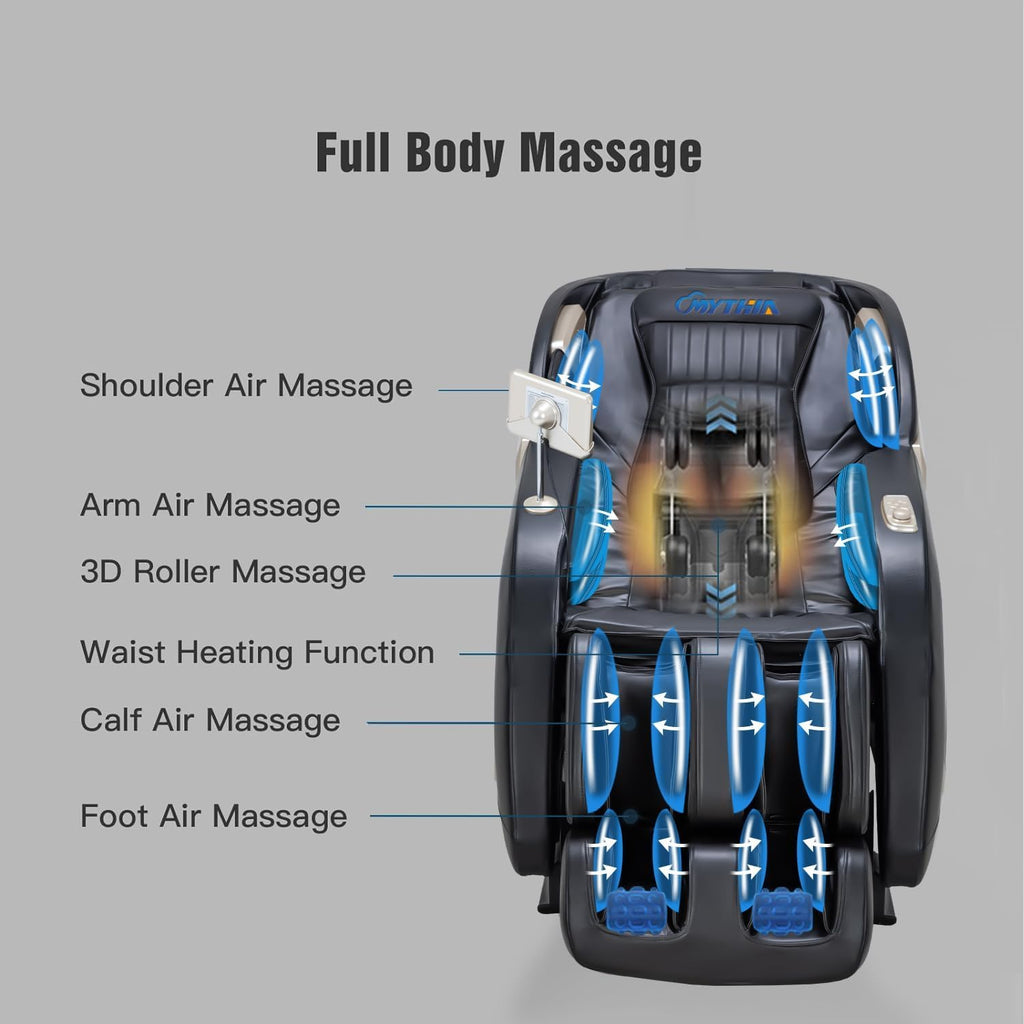 MYTHIA Full Body Zero Gravity Massage Chair With 3D Massage, Heat, Foot Rollers, Bluetooth And USB Charging - MD906