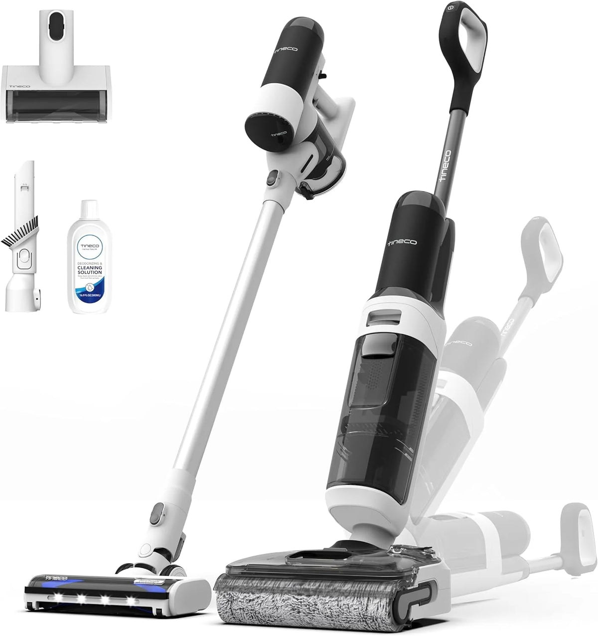 Tineco Floor One Stretch S6 Cordless Wet Dry Vacuum Mop, 0.8 Liters, Black & White - Floor-One-Stretch-S6