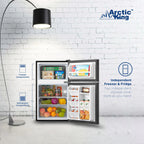 Arctic King Two-Door Mini Fridge With Freezer, 3.2 Cu ft, 18.5 in x 19.4 in x 33.3 in, Stainless Steel - E-Star