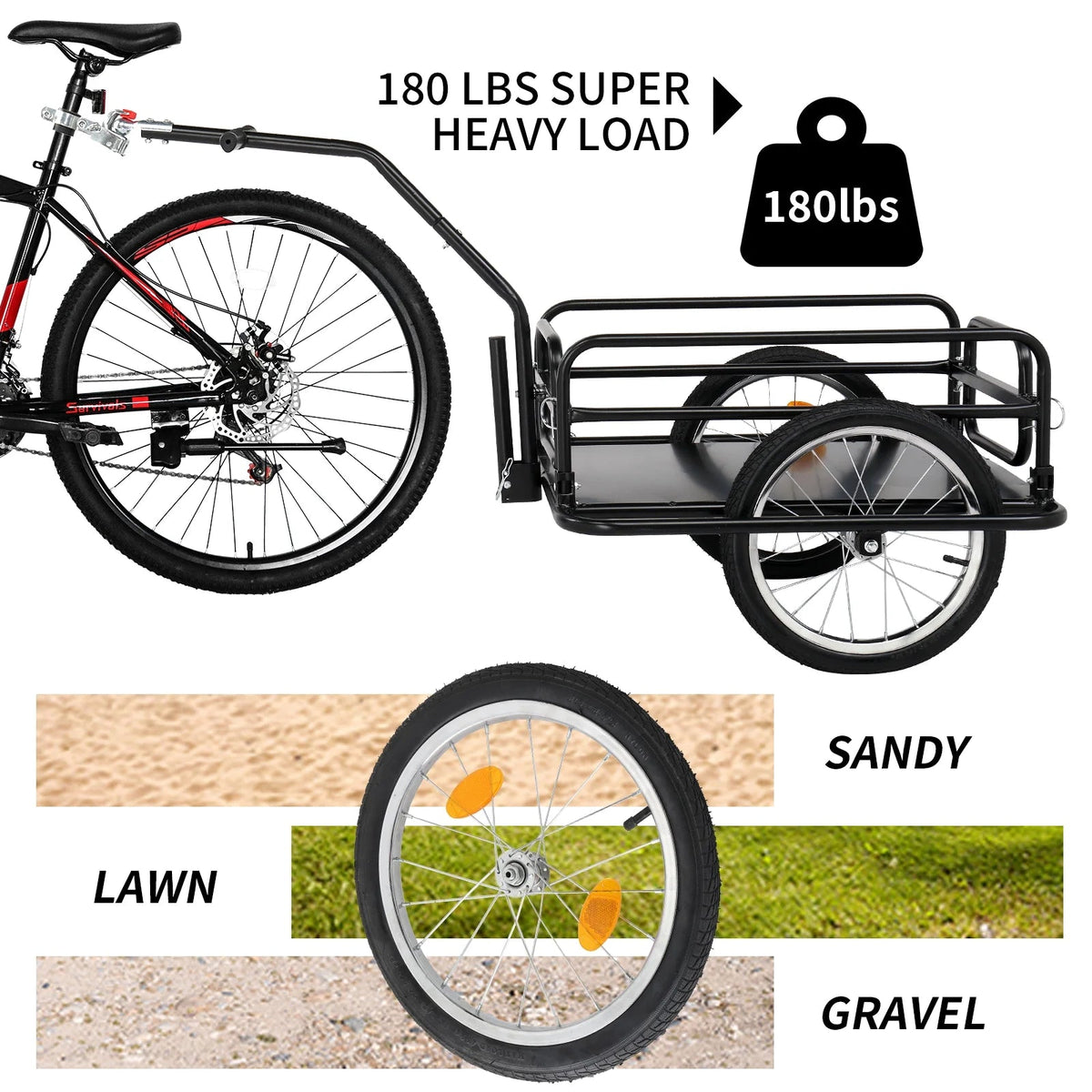 Ktaxon Two-Wheel Bicycle Cargo Trailer, Black, 16 in Inflatable Wheels