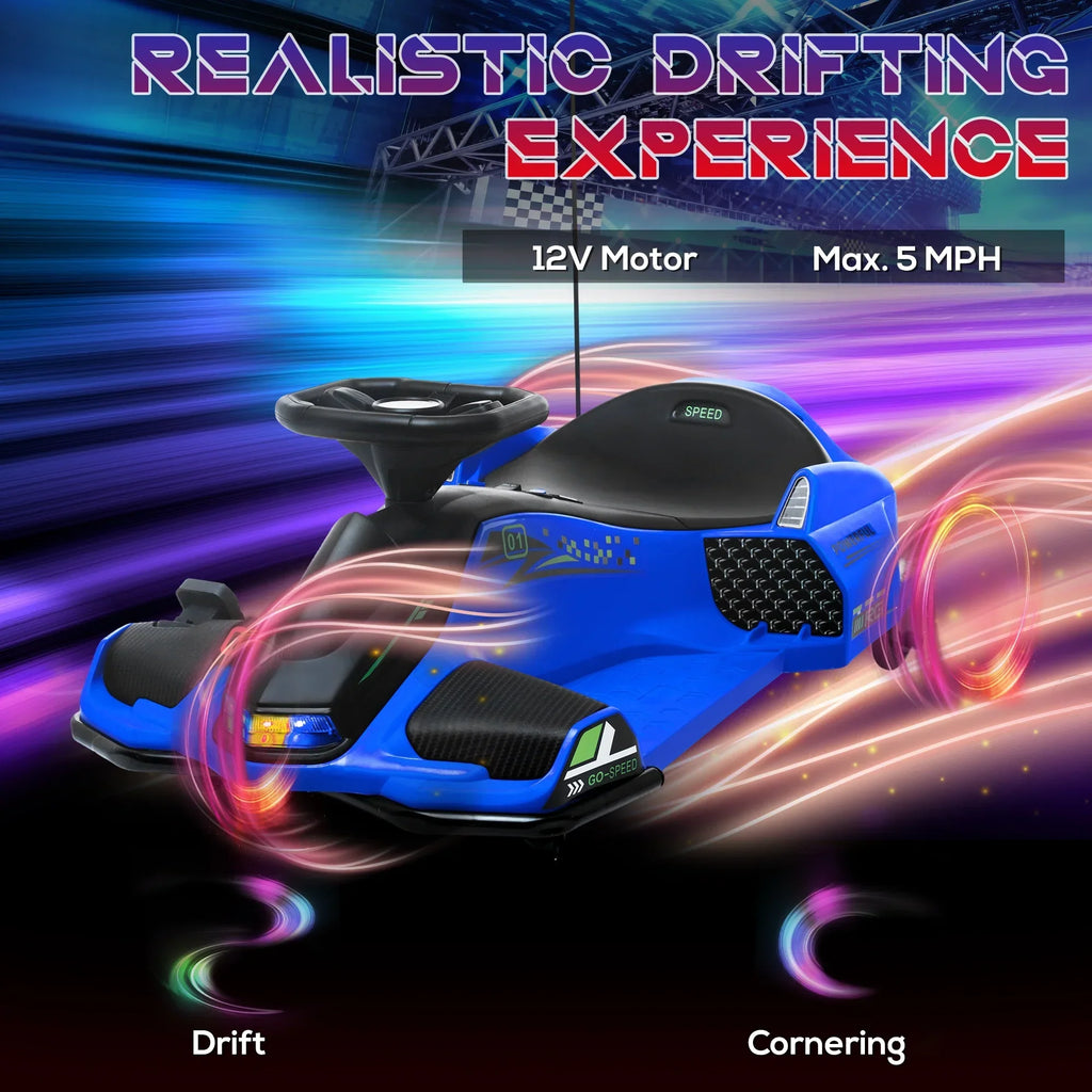 Aosom 12V Electric Drifting Go Kart With Slow Start, Music And Lights