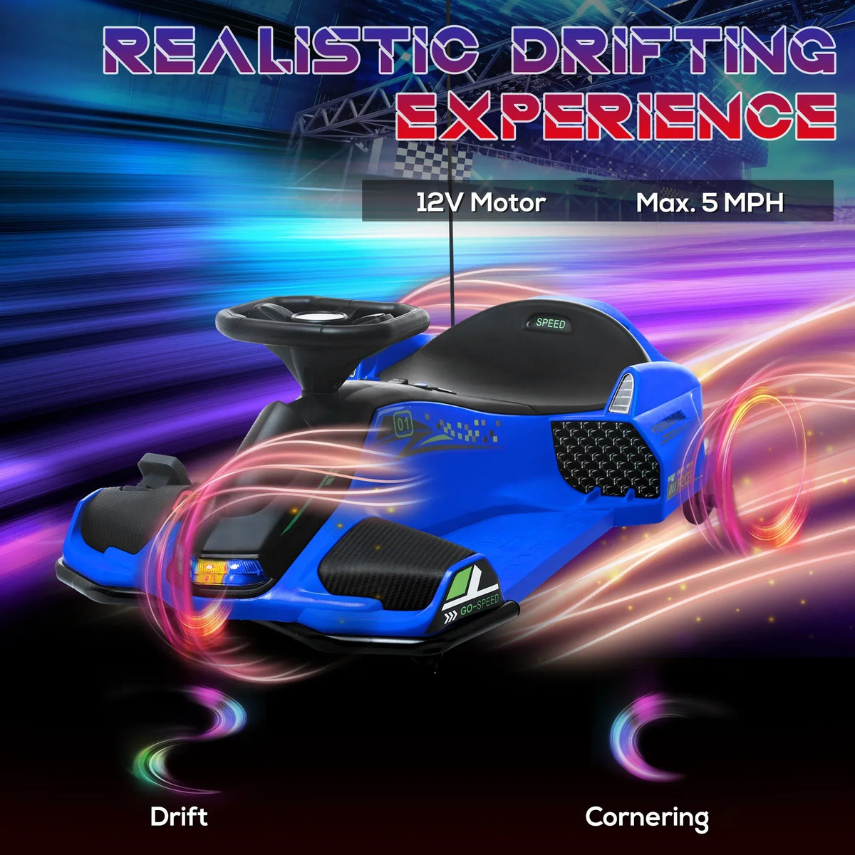 Aosom 12V Electric Drifting Go Kart With Slow Start, Music And Lights