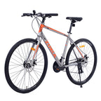 Men's Hybrid Road Bike 28 inch 700C Wheels, 21-Speed, 21-inch Aluminum Frame - Silver and Orange