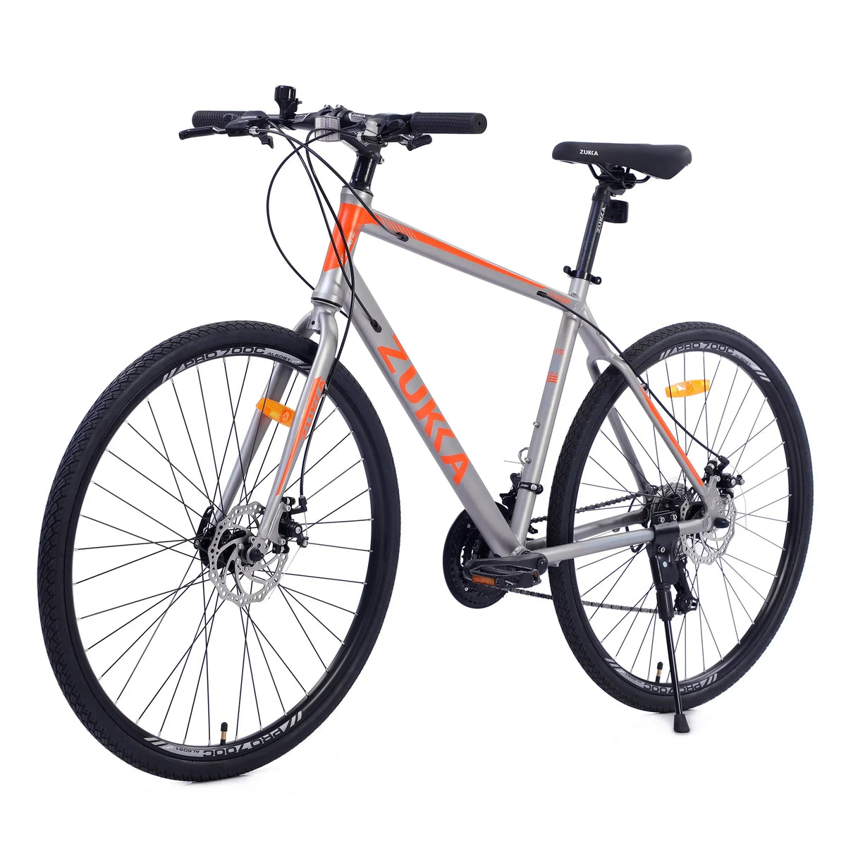 Men's Hybrid Road Bike 28 inch 700C Wheels, 21-Speed, 21-inch Aluminum Frame - Silver and Orange